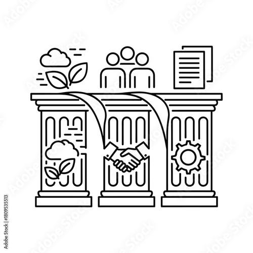 Governance, sustainability, and collaboration pillars concept, isolated on