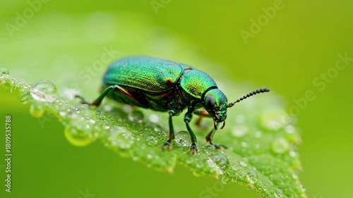 Wallpaper Mural Macro perspective capturing the intricate details of an iridescent beetle's exoskeleton, highlighting its natural patterns and vibrant colors. Close up examination of the beetle's unique surface? Torontodigital.ca