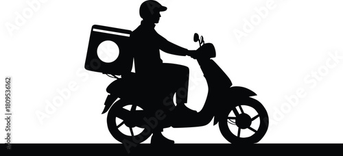 Delivery Rider on Scooter Silhouette