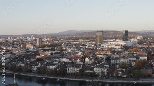 Wallpaper Mural Aerial view of the cityscape with the river flowing through the city, featuring buildings and the horizon, Basel, Basel City, Switzerland. Torontodigital.ca