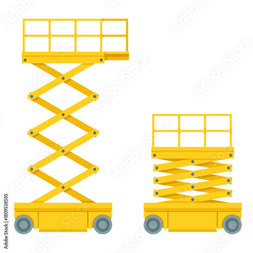 Scissor platform elevator - raised and lowered, in flat colors