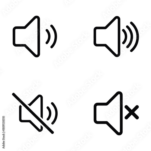 Set of volume speaker line icons including mute and sound levels