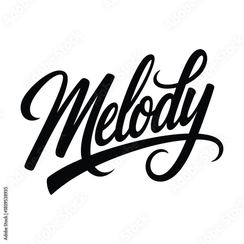Elegant handwritten Melody calligraphy lettering script for music design