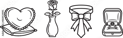 Heart shaped pillow on soft cushion vector outline illustration drawing art