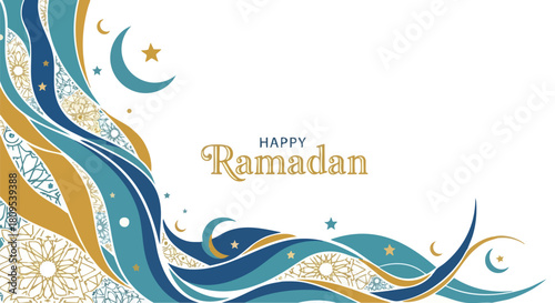 Elegant ramadan design with moon crescent and stars for festive celebrations design concept with copy space on white backdrop