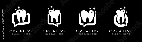 Set of dental message logo design templates. Modern isolated dental logo with speech bubble design for dental clinics, dental consultations, and technology.