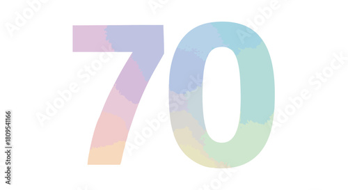 Seventy in Watercolor Texture: A Vibrant and Artistic Number Illustration in Delicate Hues