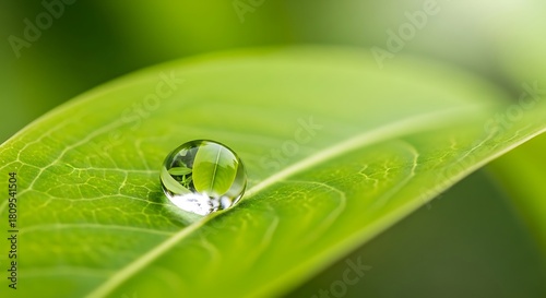 Macro Water Droplet on Green Leaf Serene Spring Rain