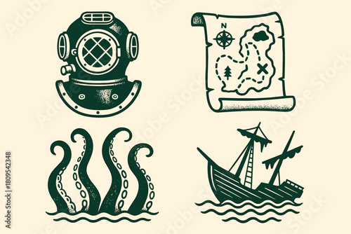 Vintage Nautical Adventure Icons