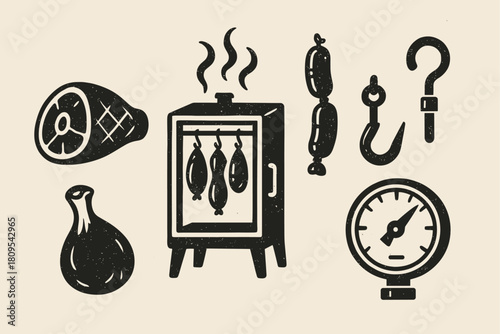 Smoked Meat Processing Icons