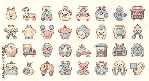 Camping gear icons: tent, fire, backpack, sleeping bag, compass, map, thermos, flashlight, axe, chair, table, stove.