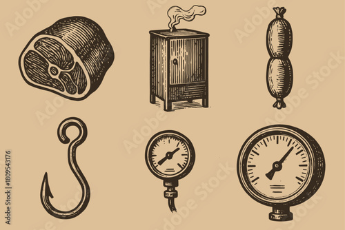 Vintage Meat Smoking and Curing Icons