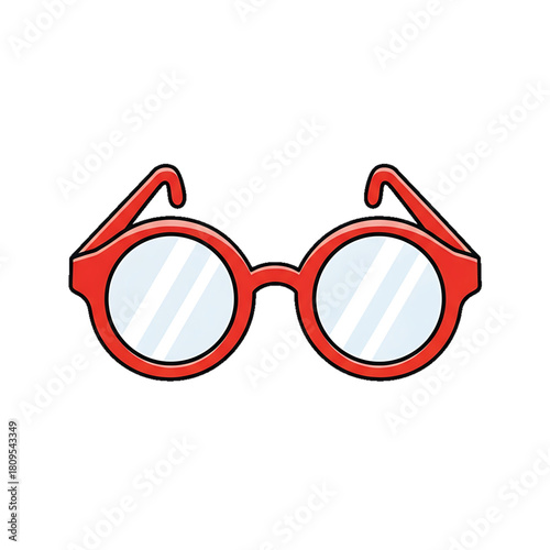 A pair of round red glasses icon with bold frames and retro style.
