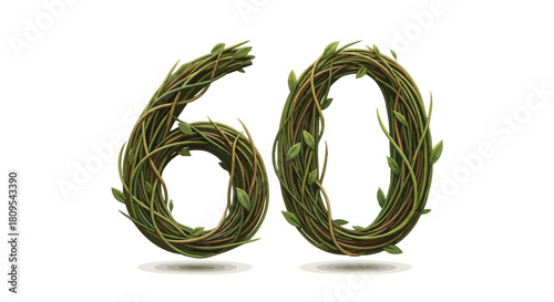 Elegant sixty anniversary design with intertwined vines and delicate leaves isolated creating a unique celebratory emblem