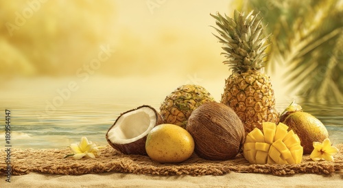 Fototapeta Naklejka Na Ścianę i Meble -  Tropical fruits on beach