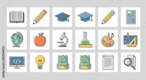 Camping gear icons: tent, fire, backpack, sleeping bag, compass, map, thermos, flashlight, axe, chair, table, stove.