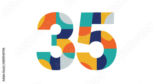 Vibrant Thirty-Five Anniversary Celebration with Geometric Mosaic Design on White Backdrop