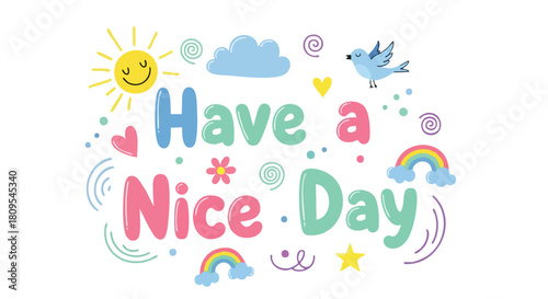 A Cheerful Message: Colorful Vector Graphic Wishing a Pleasant Day with Sunshine and Joyful Elements