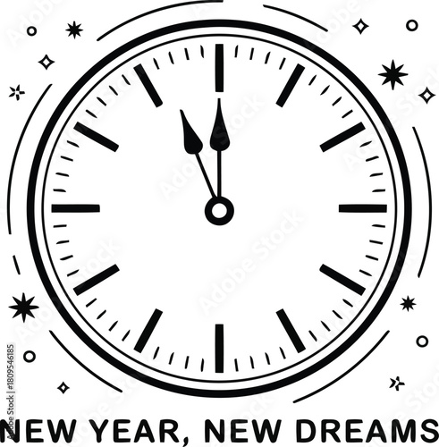 New year clock countdown with festive sparkles