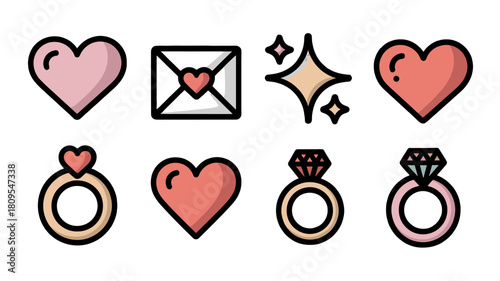Collection of Valentine's Day themed illustrations showcasing love symbols and romantic elements.