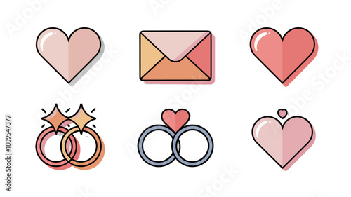 Collection of wedding and love related symbols, perfect for designs.