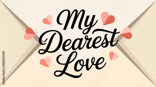 A romantic and heartfelt message: My Dearest Love written on an envelope, accompanied by charming heart decorations.