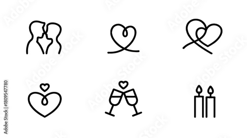 Set of six simple love related icons.