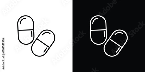 Capsule icon eps. thin, line, outline and stroke style set