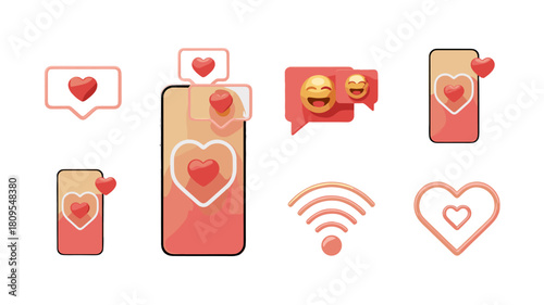 Social Media Icons Featuring Heart Symbols and Smiles.