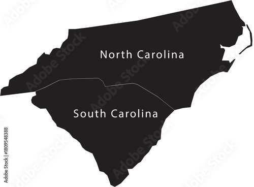 The Carolinas, North and South Map Silhouette Labelled US States