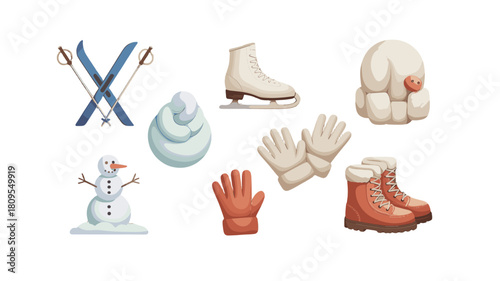 Various winter objects and gears illustrations.