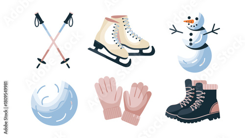 Winter sport equipment with various illustration on display.