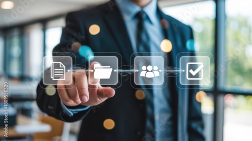 Wallpaper Mural Business professional interacts with digital workflow icons on a holographic interface Torontodigital.ca