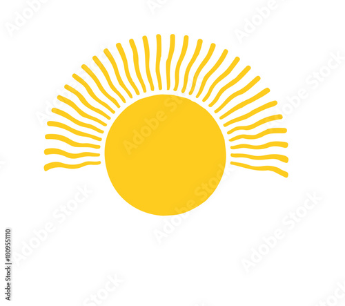 Retro groovy abstract sun background. Abstract yellow sun designs in retro groovy style. Abstract hand drawn doodle sunshine shapes in trendy childishly, naive art style.