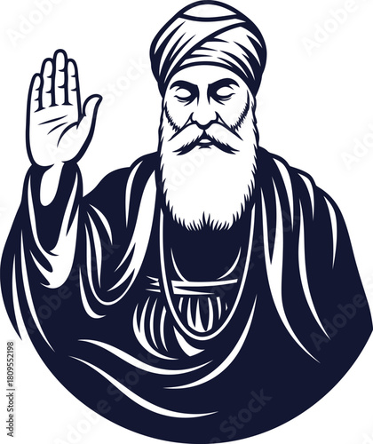 Sikh Guru Portrait - Reverent Illustration of a Spiritual Leader