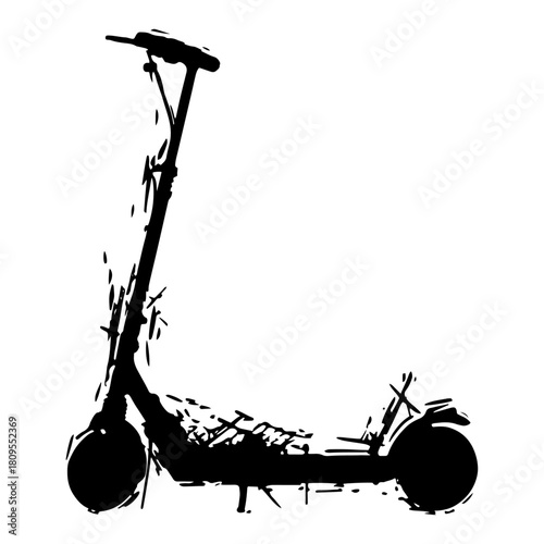 Electric Kick Scooter Vector Illustration for Urban Transport in Rough Grunge Dry Brush Ink Style