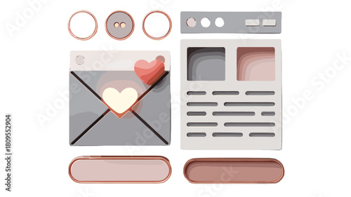 UI elements, modern and simple design with heart and envelop icon.