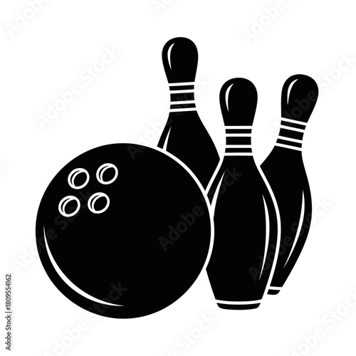 Bowling ball and pins game icon isolated on white background, Vector, illustration