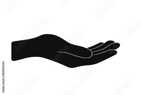 Open Hand Gesture. Open hand silhouette, palm facing upwards, positioned off-center to suggest offering or receiving. The minimalistic style emphasizes the hand's. Vector illustration
