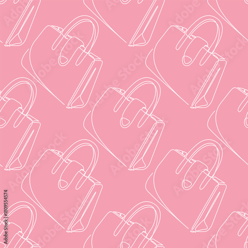 Outline shoulder bag with handles seamless pattern. Simple outline luxury shoulder bag background pattern.