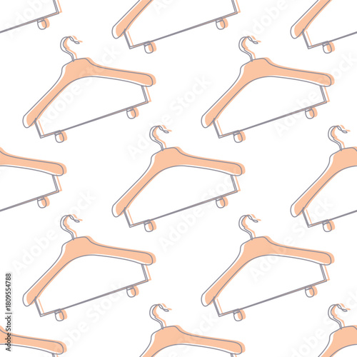 Outline Clothes Hangers with handles seamless pattern. Simple outline thread and needle background pattern.