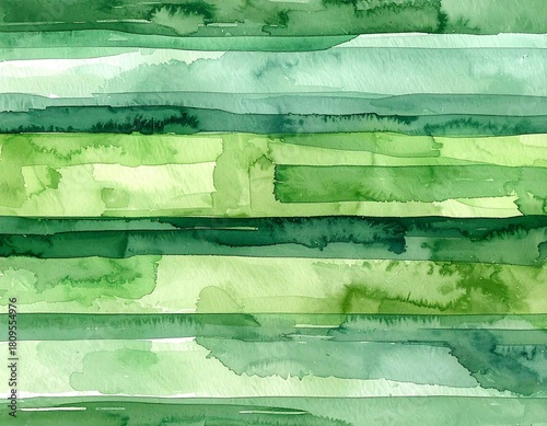 Watercolor abstract. A seamless horizontal pattern featuring layered strokes of varying green hues, creating an organic, artistic design