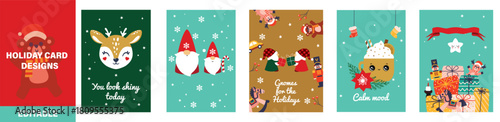 Christmas Card Set with Cute Characters – Editable Holiday Vector Designs