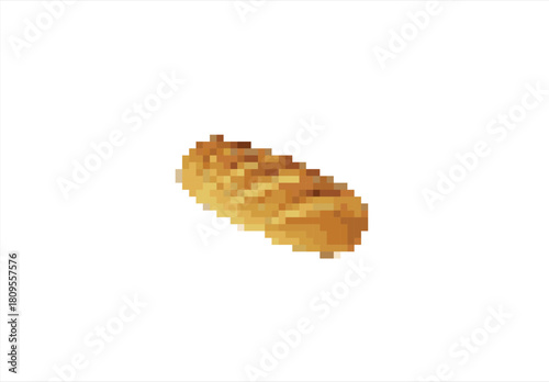 Pixel Art Baguette Loaf. 8 bit. Game development, mobile app. Isolated vector illustration.