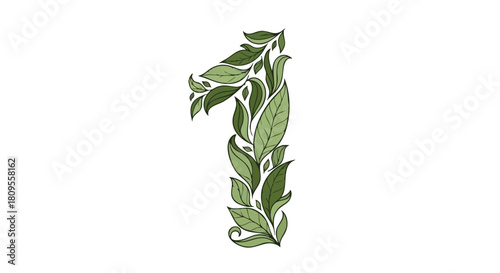 Elegant botanical number one illustration for eco-friendly concepts and springtime designs