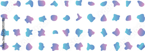 Abstract Liquid Blob Shapes Vector Set, Modern Gradient Elements Collection, Organic Irregular Amoeba Water Drops, Duotone Blue and Purple Fluid Graphic Design Assets.