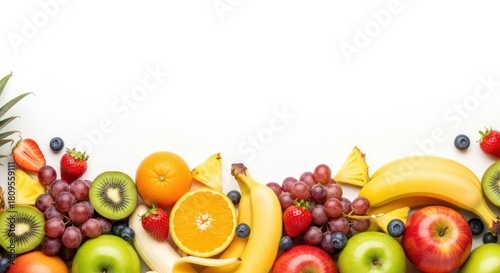 Fototapeta Naklejka Na Ścianę i Meble -  A colorful arrangement of fresh fruits on a white background.