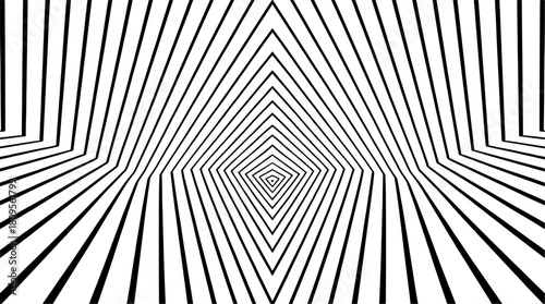 Abstract black and white concentric line perspective vector forming striking tunnel depth illusion pattern