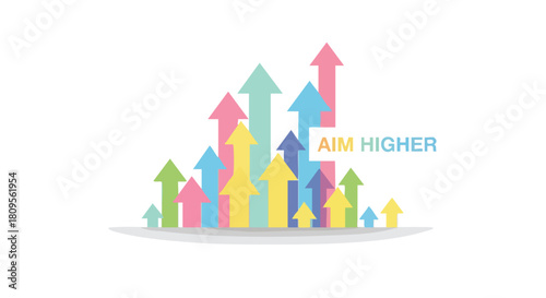 Colorful Arrows Pointing Upwards, Representing Growth and Aiming Higher for Achievement and Success in Business and Career