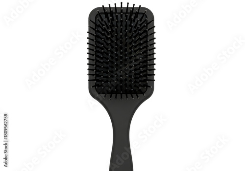 Black paddle hairbrush for detangling and smoothing hair care isolated on transparent background